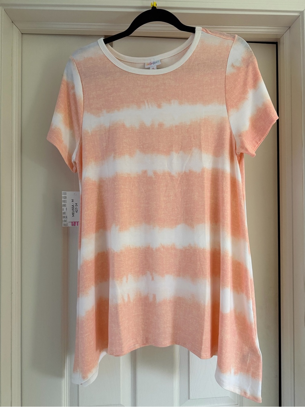 LuLaRoe Short Sleeve Tie-Dye Top in Peach and White